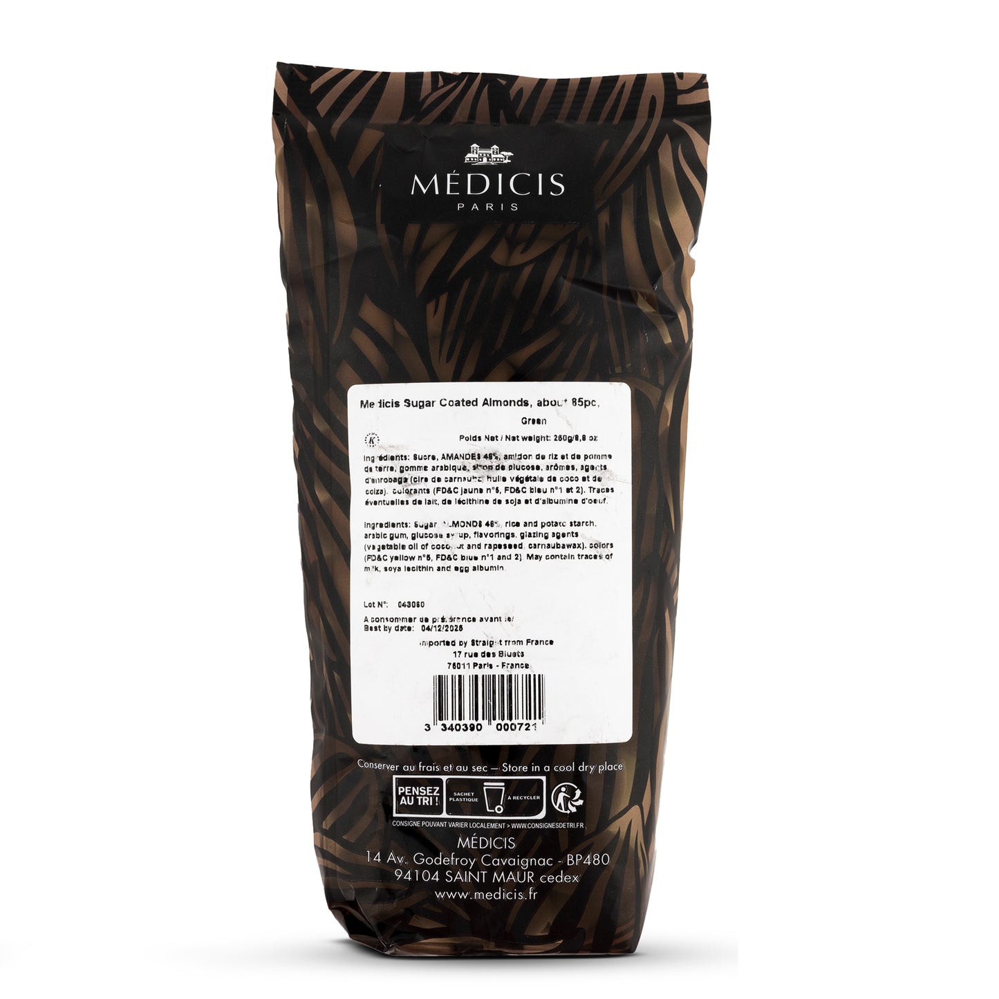 Medicis Premium Dragees, French Jordan Almonds, 75 Ct, 8.8 Oz, Green (Case of 10)