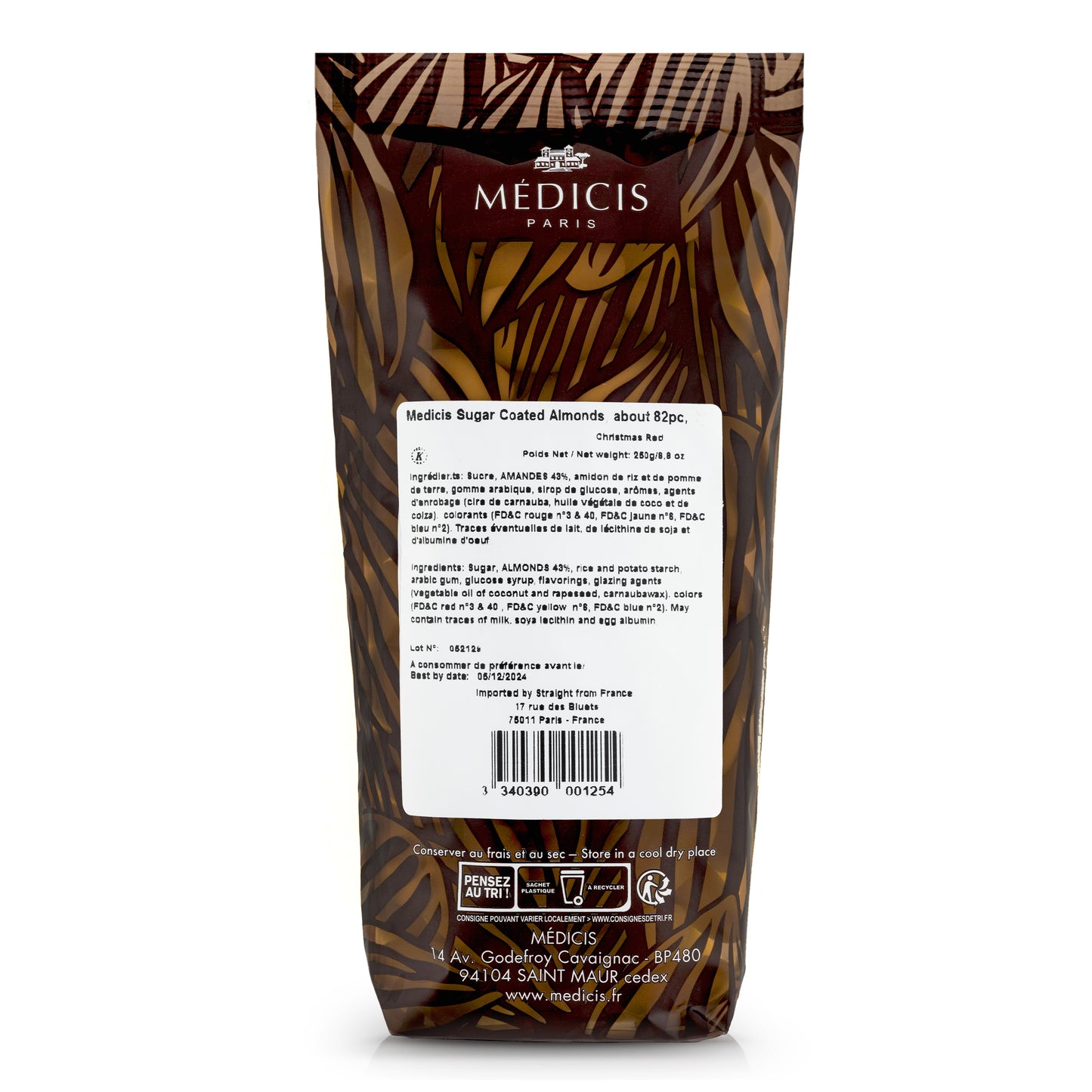 Medicis Premium Dragees, French Jordan Almonds, 75 Ct, 8.8 Oz, Red (Case of 10)