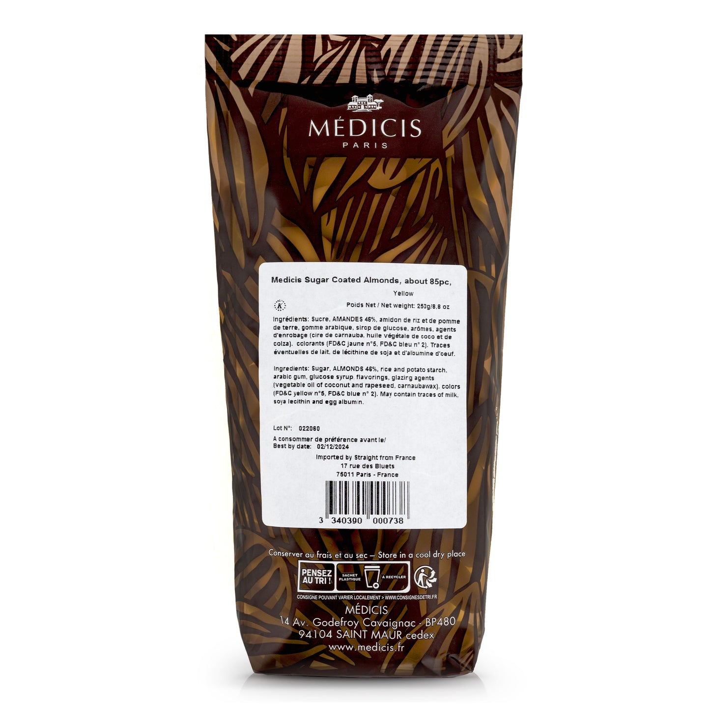 Medicis Premium Dragees, French Jordan Almonds, 75 Ct, 8.8 Oz, Yellow (Case of 10)