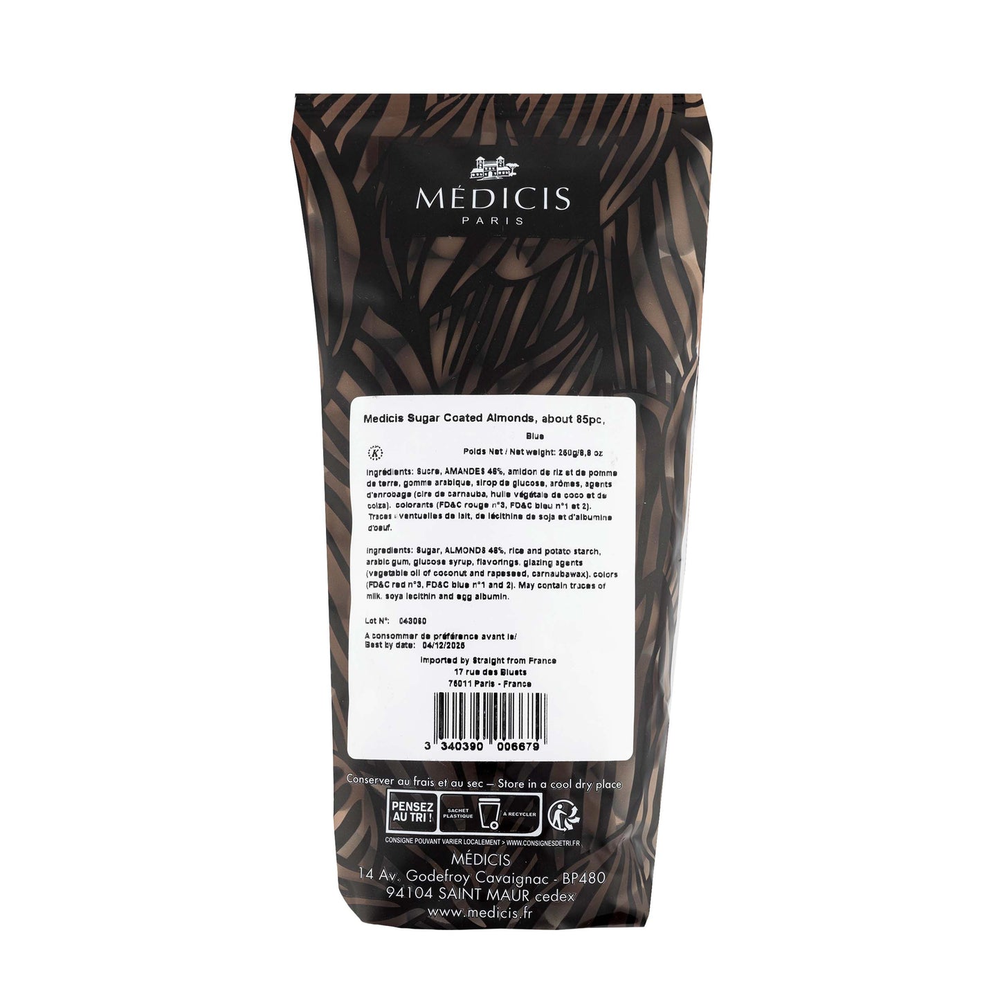 Medicis Premium Dragees, French Jordan Almonds, 75 Ct, 8.8 Oz, Blue (Case of 10)