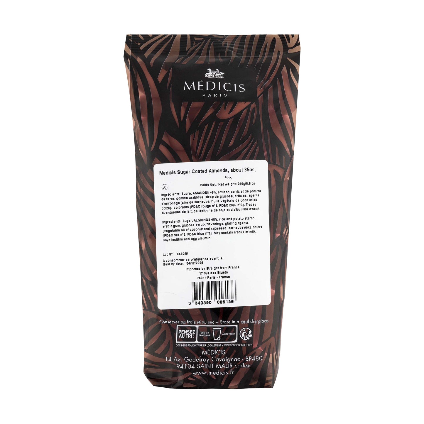 Medicis Premium Dragees, French Jordan Almonds, 75 Ct, 8.8 Oz, Pink (Case of 10)
