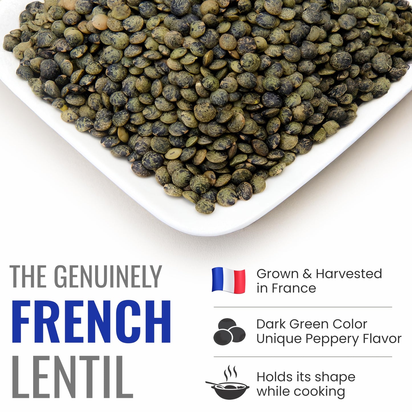 Straight from France Non GMO Certified French Green Lentils, All Natural Bulk Dry Lentils, Rich in Plant Based Protein and Dietary Fibers, Vegan and Vegetarian Friendly, 30 Oz - Straight from France