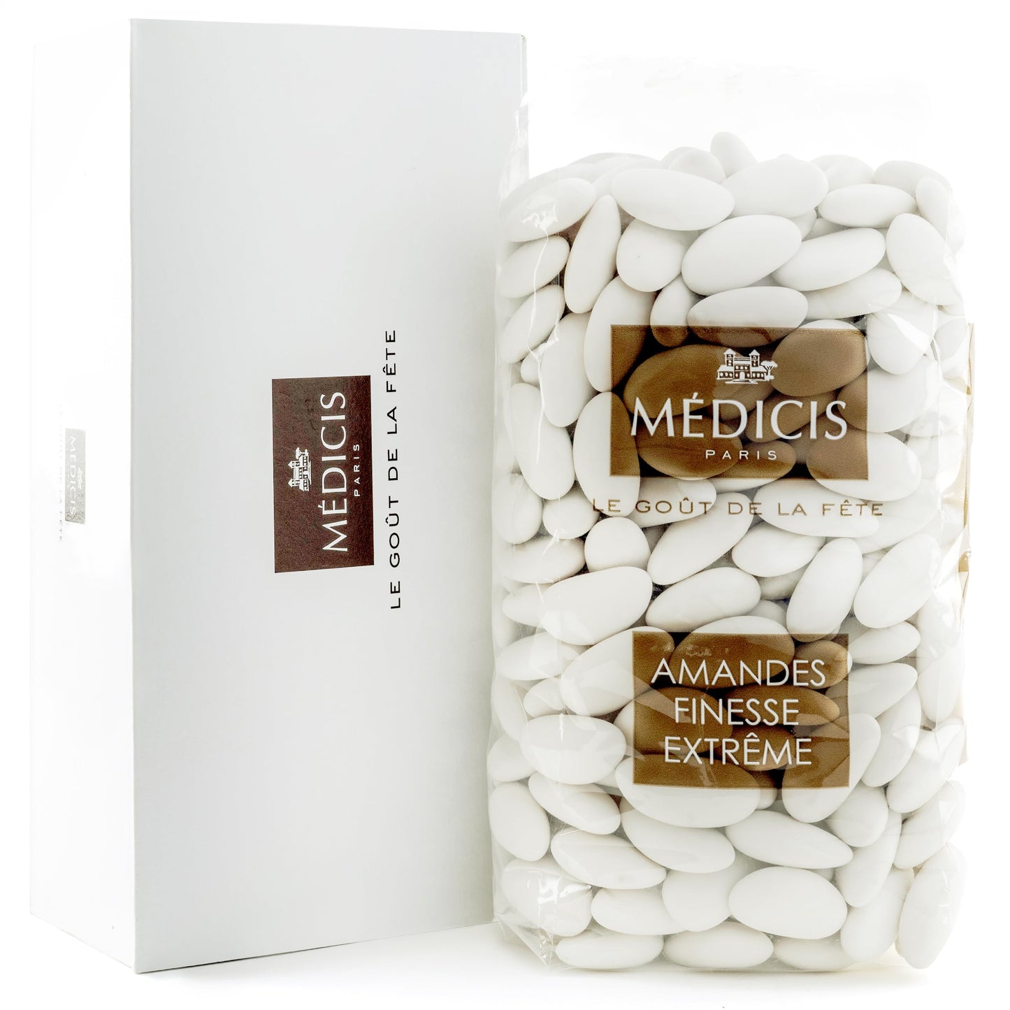 Medicis Premium Candied Almond Dragees Candies (French Jordan Almonds) 330 Ct bag 2.2lbs, White