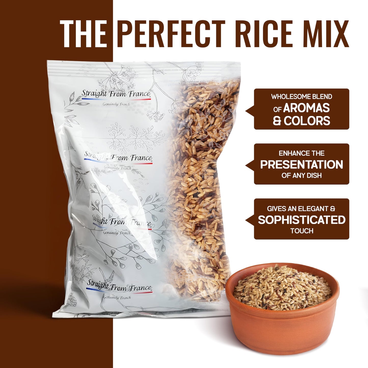 Straight from France French White, Red and Black Rice Mix, Similar to a Wild Rice Blend 30 Oz (Case of 15)