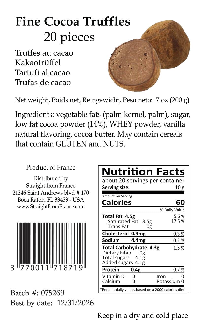 Straight from France Gourmet Cocoa Truffles in Gift Tin 20 Pc 7 Oz (Case of 12)