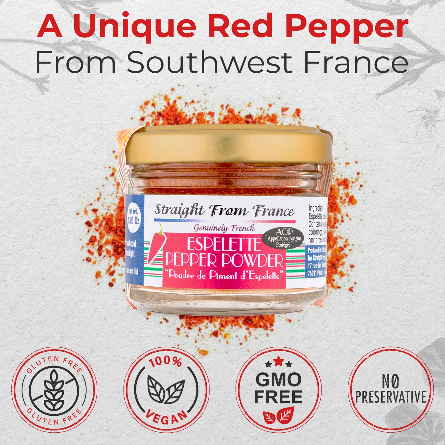 Straight From France Espelette Pepper Powder from France 1.06oz - Straight from France
