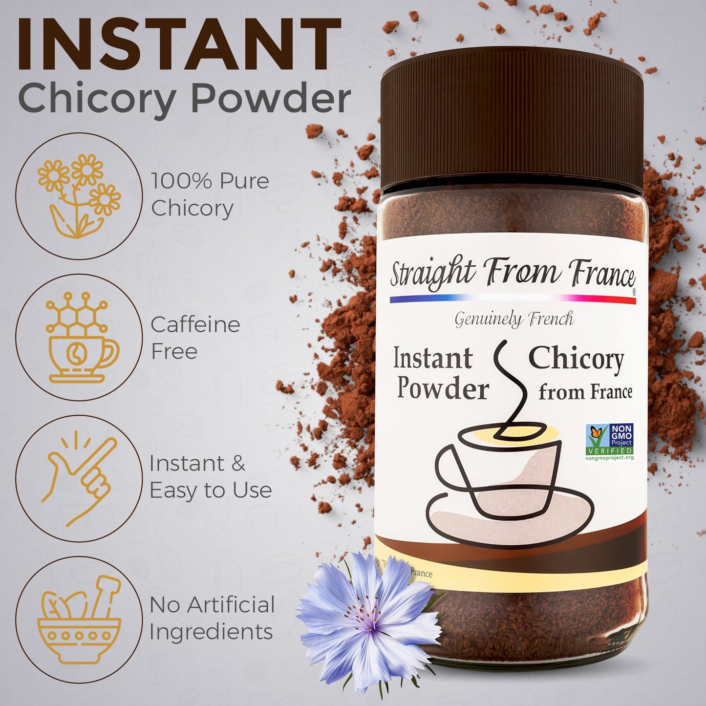 Straight From France Caffeine Free Instant Chicory Powder Coffee Substitute 7 Oz (Case of 12)