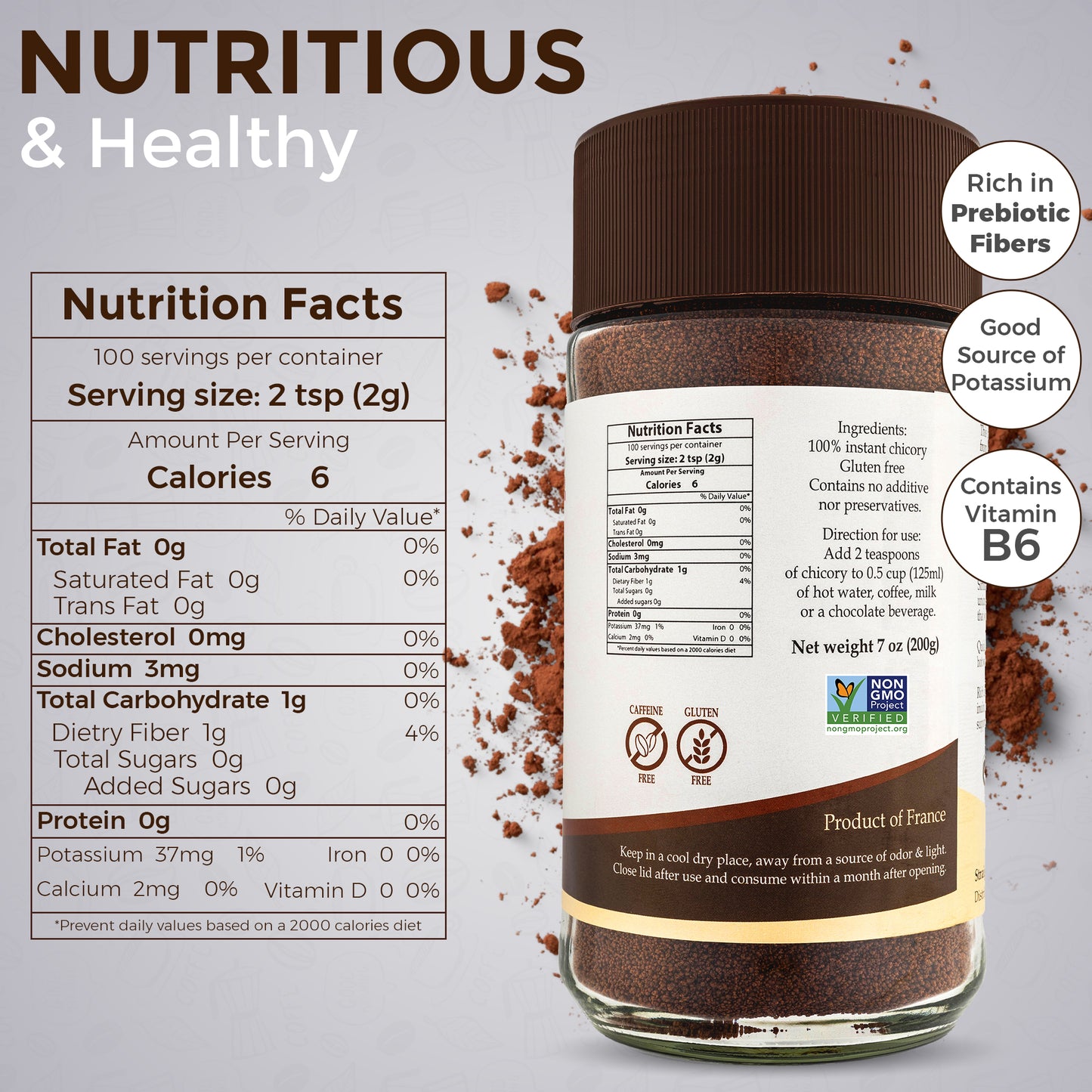 Straight From France Caffeine Free Instant Chicory Powder Coffee Substitute 7 Oz (Case of 12)