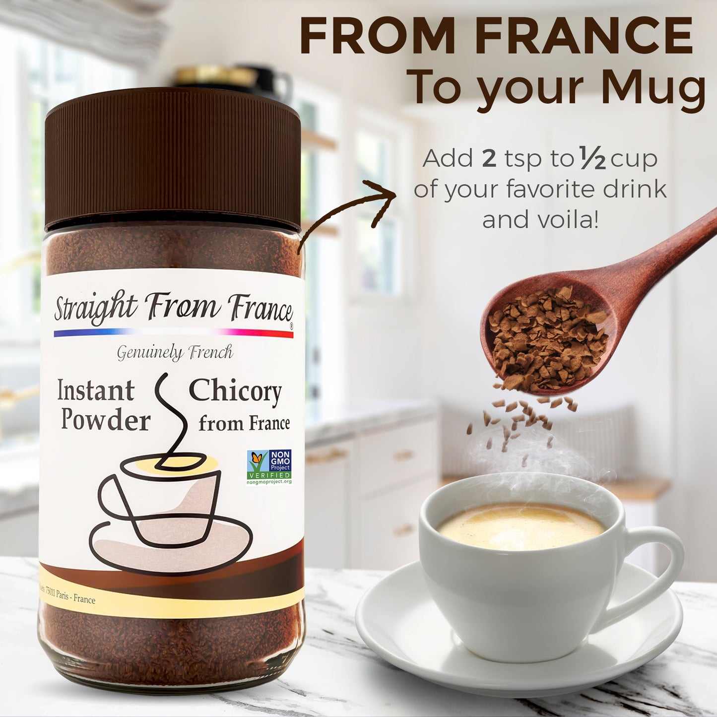 Straight From France Caffeine Free Instant Chicory Powder Coffee Substitute 7 Oz (Case of 12)
