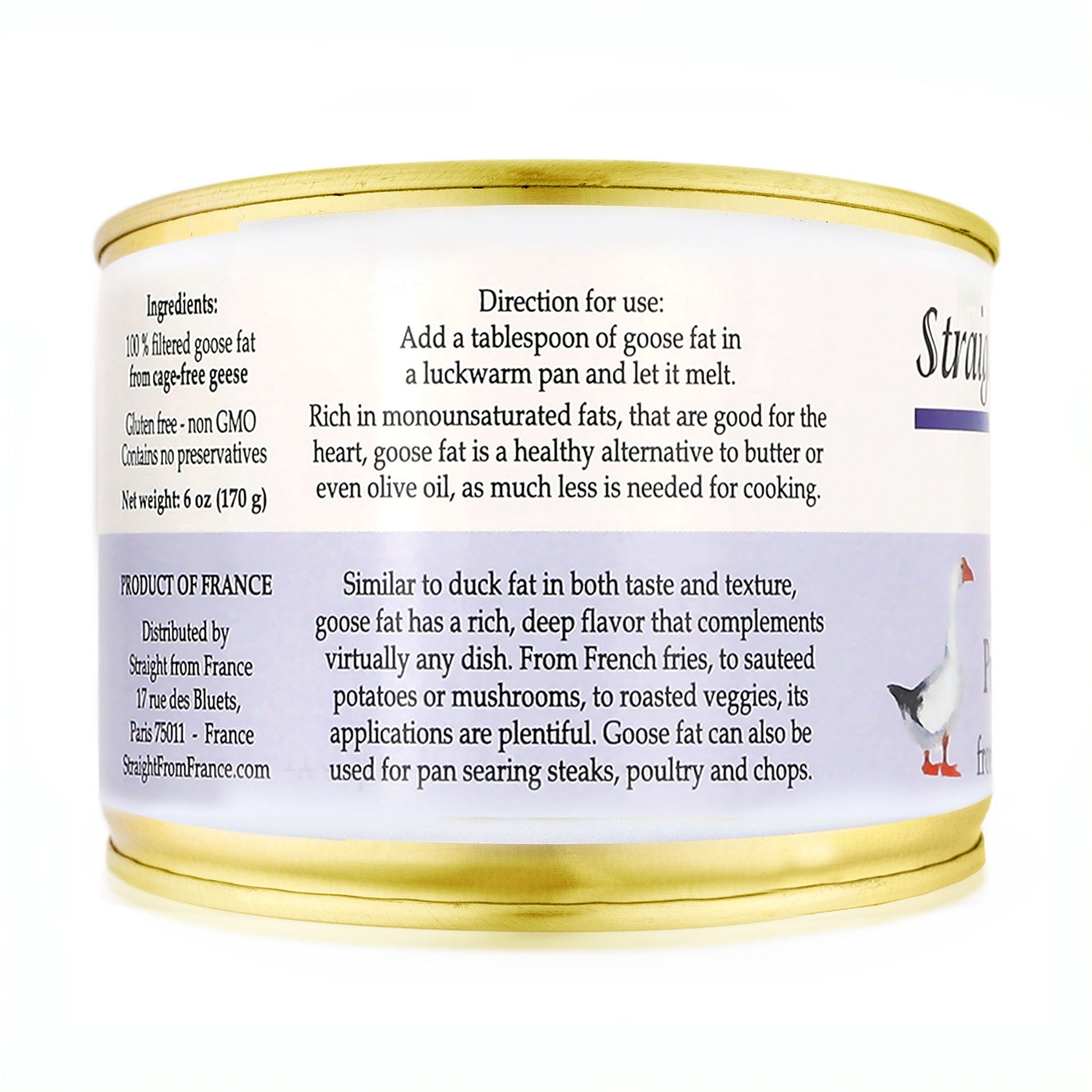 Straight from France Pure Goose Fat for Cooking 6 Oz (Pack of 1)