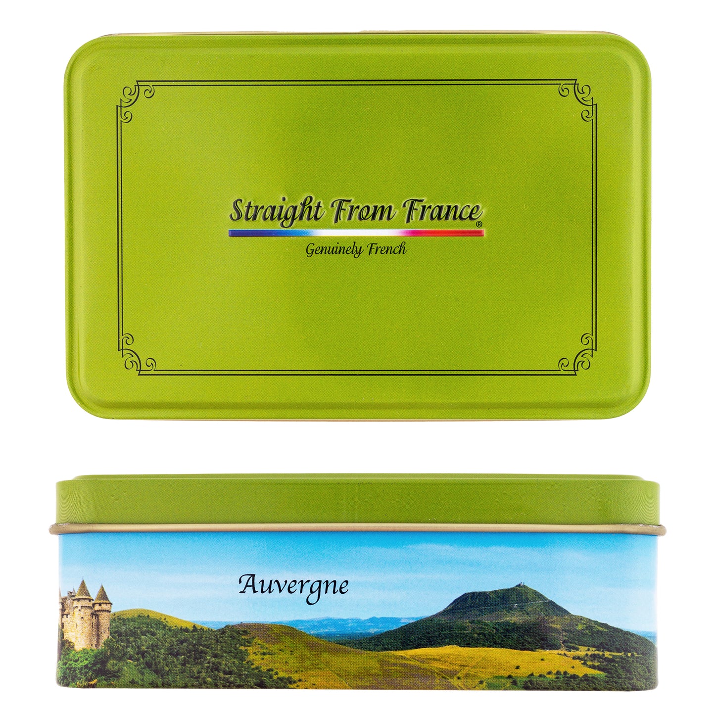 Straight From France Assorted Mini French Fruit Jellies, 5 Flavors in Auvergne Themed Candy Gift Tin 7 Oz (Case of 12)