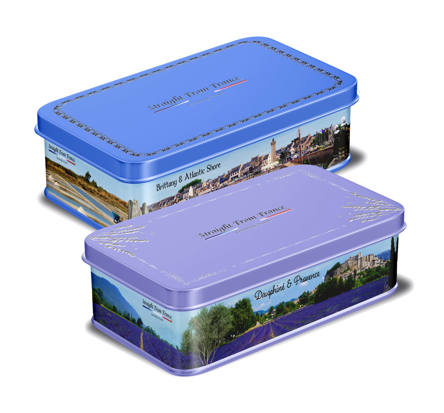 Straight from France Gourmet Cocoa Truffles & Salted Butter Caramels, French Gift Tins Bundle, 2 Tins