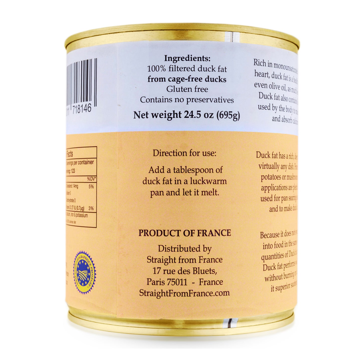 All-Natural Duck Fat from Southwest France – Premium Keto Cooking Oil for Roasting & Frying 24.5 Oz (Case of 6)