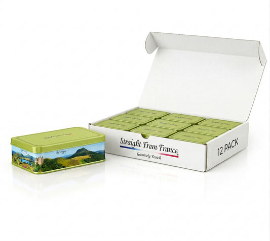 Straight From France Assorted Mini French Fruit Jellies, 5 Flavors in Auvergne Themed Candy Gift Tin 7 Oz (Case of 12)