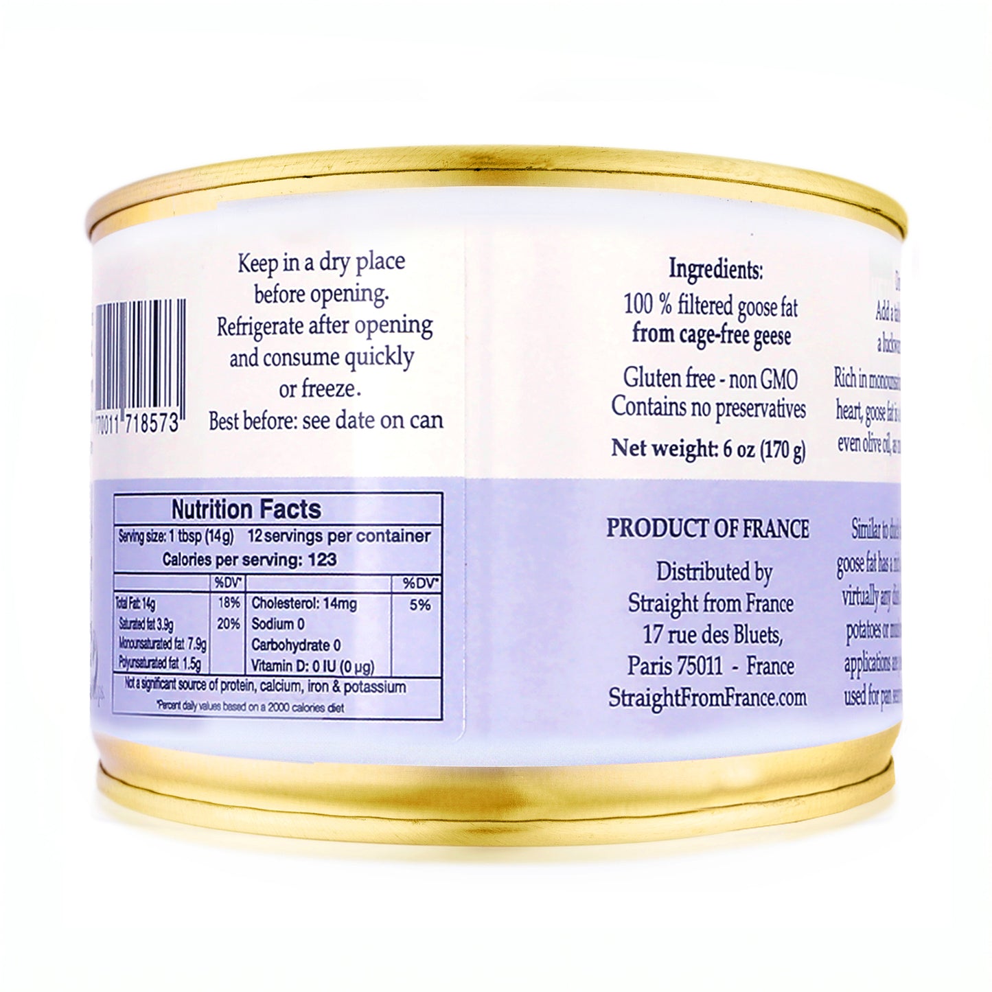Straight from France Pure Goose Fat for Cooking 6 Oz (Case of 12)