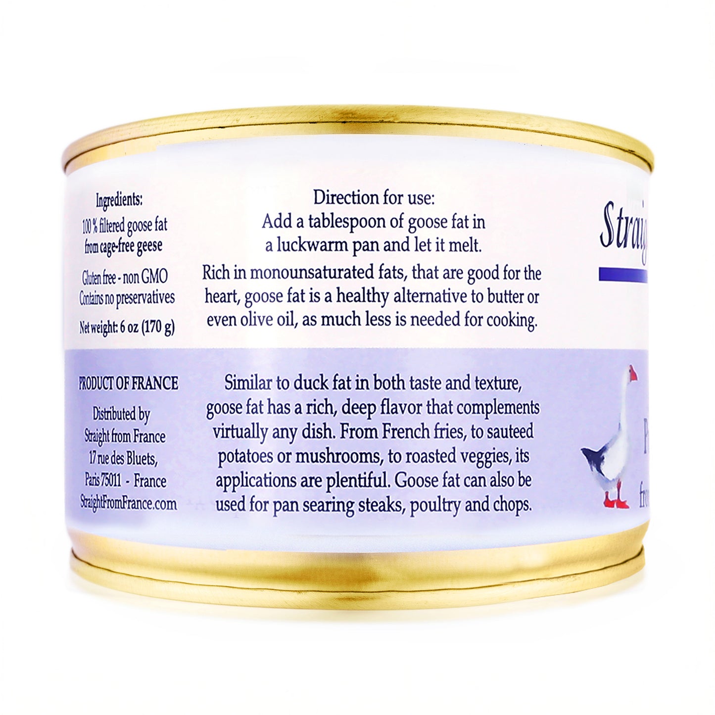 Straight from France Pure Goose Fat for Cooking 6 Oz (Case of 12)