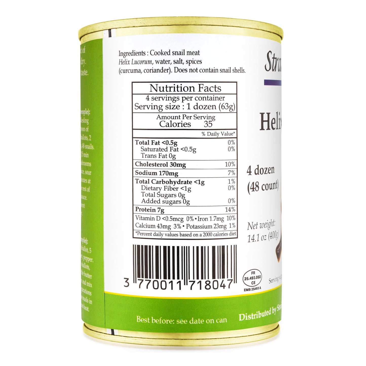 Straight from France French Helix Escargots, Canned Snails, 4 Dozen