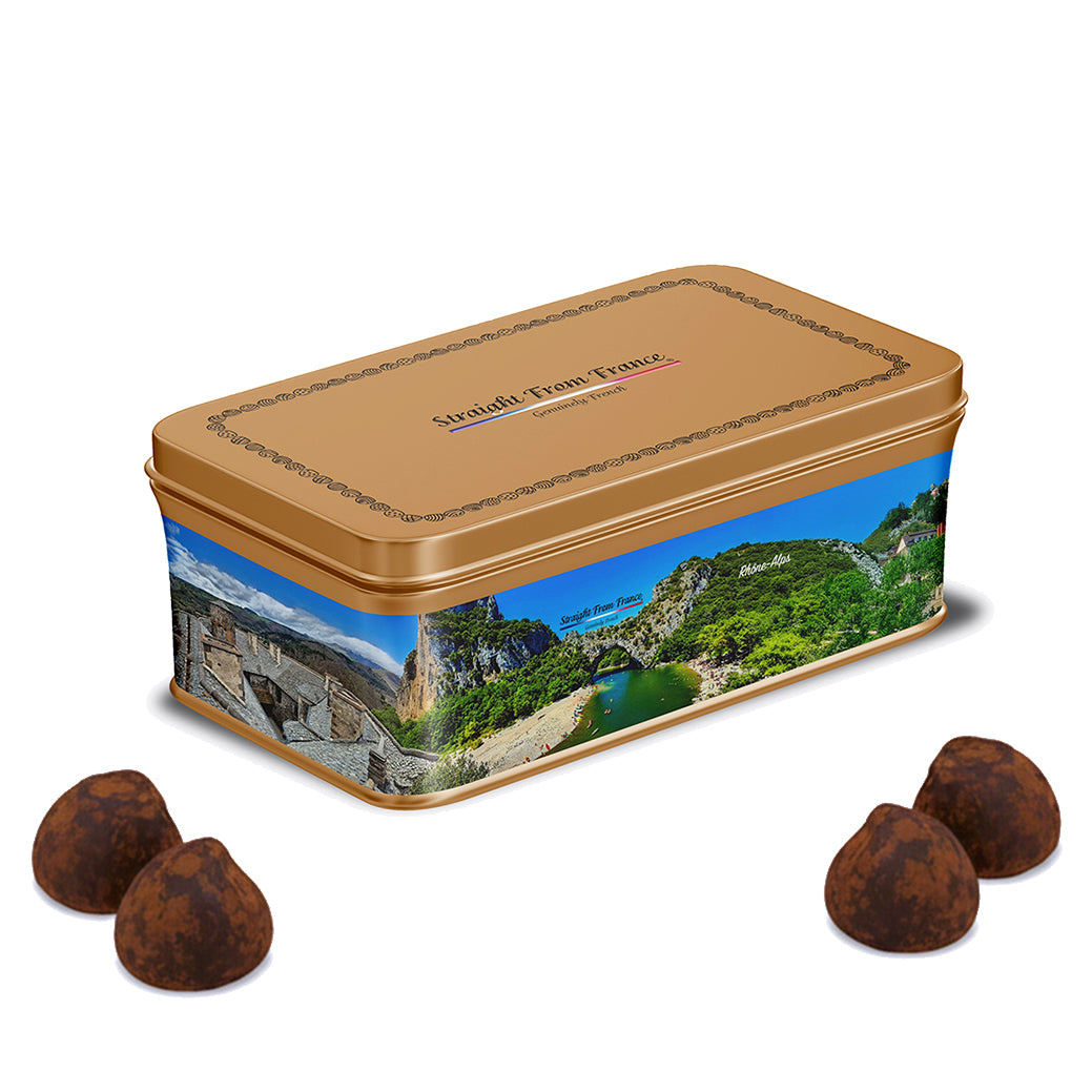 Straight from France Gourmet Cocoa Truffles & Salted Butter Caramels, French Gift Tins Bundle, 2 Tins