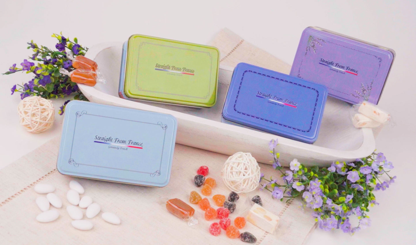 Straight From France Assorted Mini French Fruit Jellies, 5 Flavors in Auvergne Themed Candy Gift Tin 7 Oz (Case of 12)