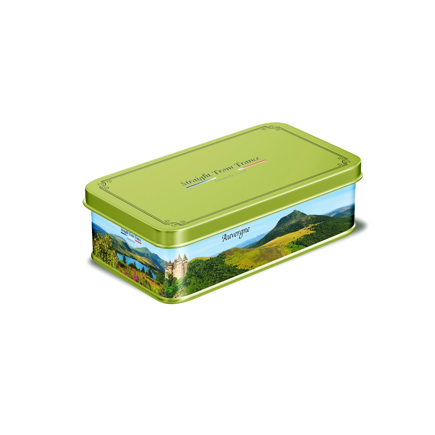 Straight From France Assorted Mini French Fruit Jellies, 5 Flavors in Auvergne Themed Candy Gift Tin 7 Oz (Case of 12)