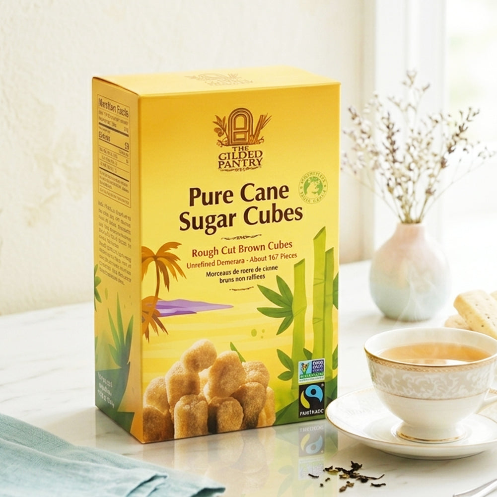 The Gilded Pantry Unrefined Brown Cane Sugar Cubes, Rough Cut, Fair Trade & Non GMO Certified 17.6 Oz (Case of 10)
