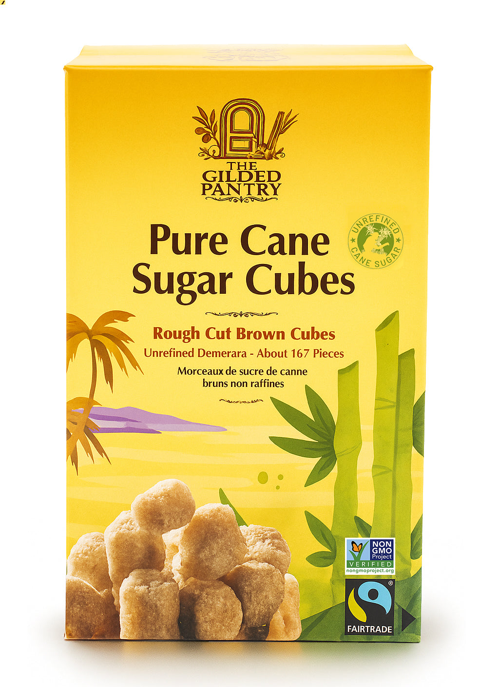 The Gilded Pantry Unrefined Brown Cane Sugar Cubes, Rough Cut, Fair Trade & Non GMO Certified 17.6 Oz
