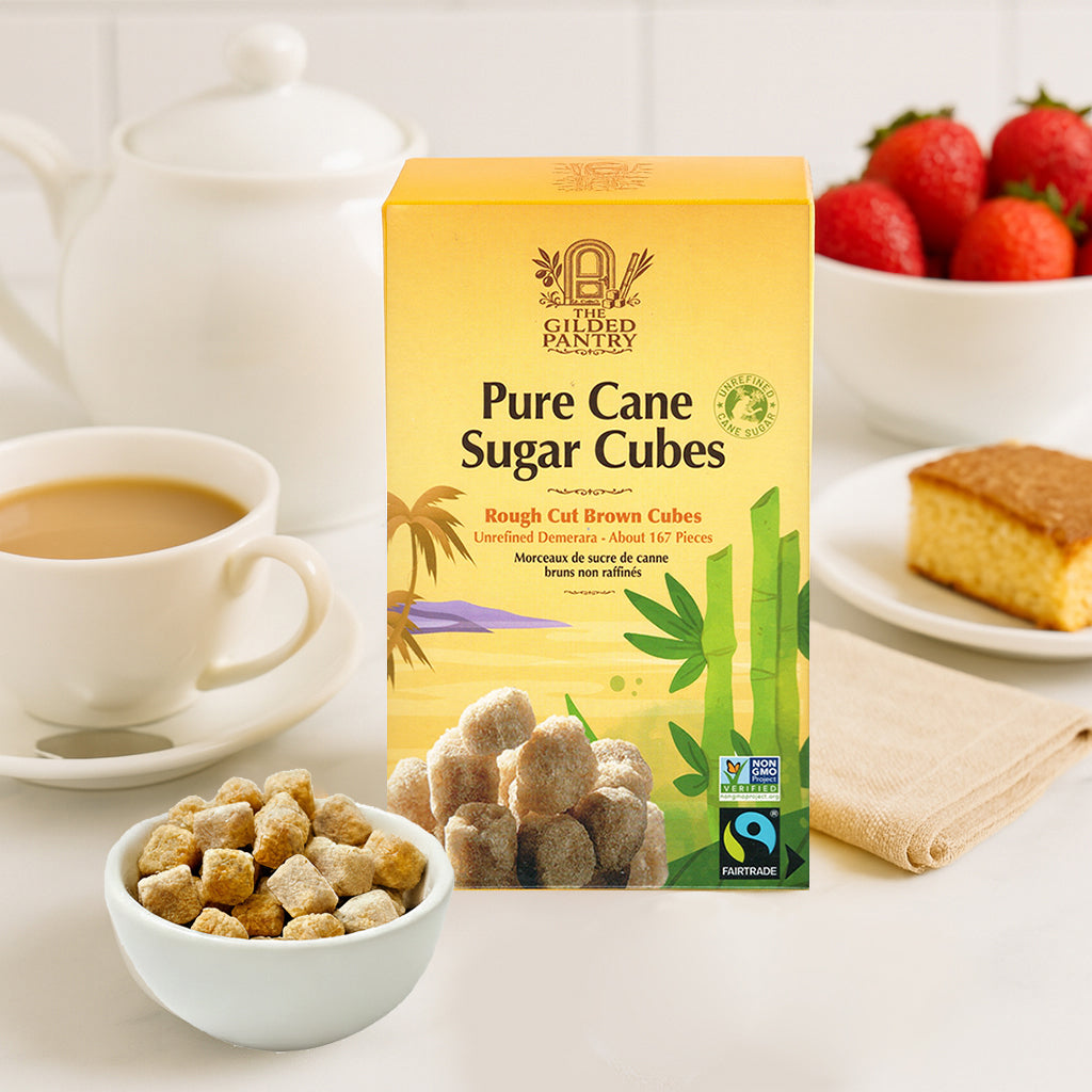The Gilded Pantry Unrefined Brown Cane Sugar Cubes, Rough Cut, Fair Trade & Non GMO Certified 17.6 Oz (Case of 10)